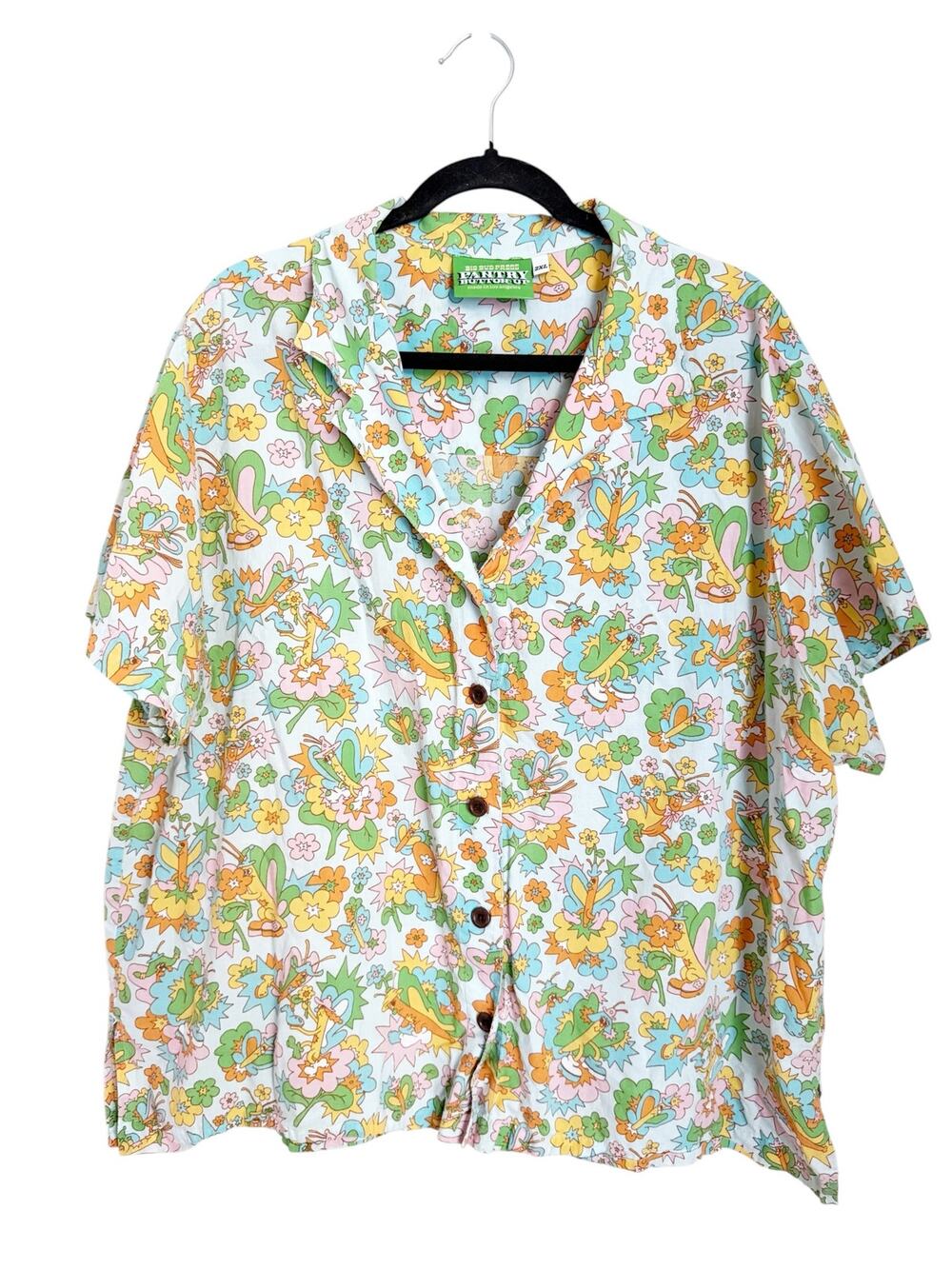 Big Bud Press Pantry Button-Up 2XL Bug Floral Print Boxy Shirt